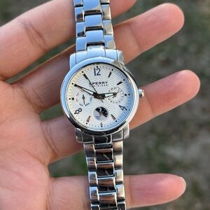 Sperry Silver Watch with Textured White Dial Womens Watch
